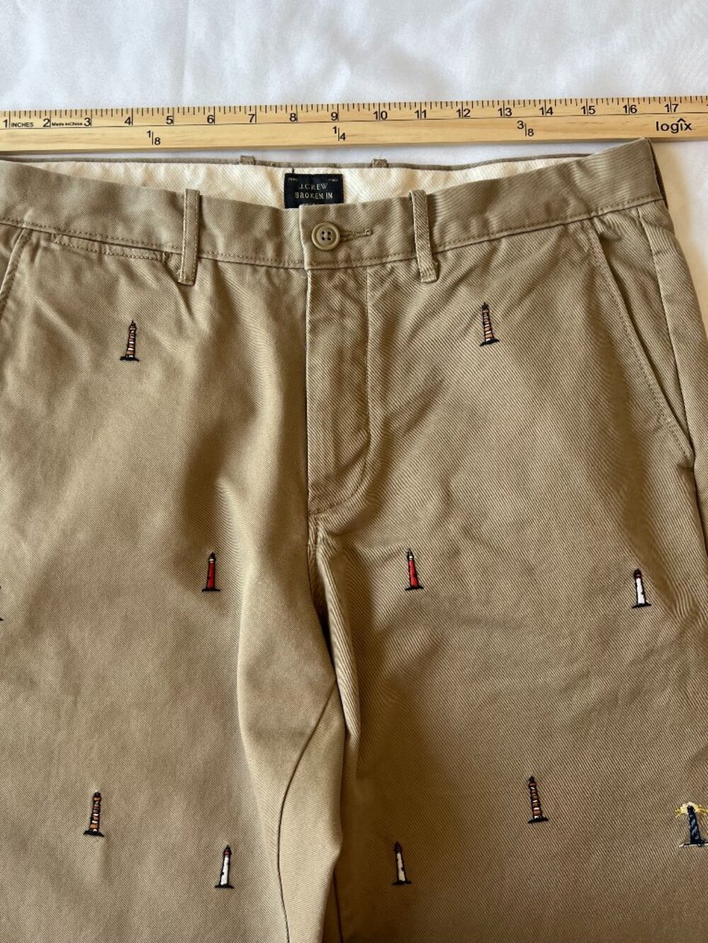 J Crew Mens 770 Straight Chinos Embroidered Lighthouses 32 X 32 100% Cotton - Picture 8 of 14